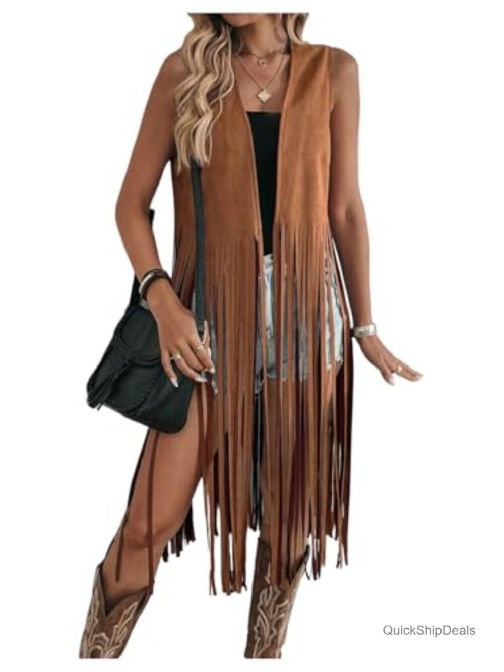 Faux Suede Fringe Vest Sleeveless Western Cardigan Jacket
